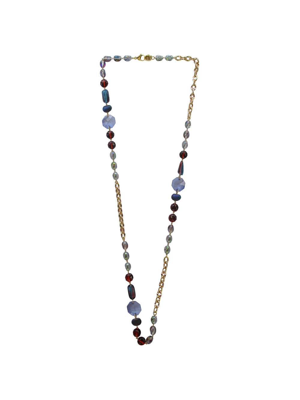Collana con inserti incatenati di resina e vetri - Indaco