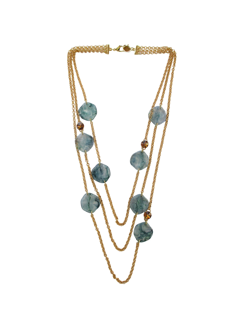 Collana a tre fili in gradazione con inserti in resina e cristalli incastonati - Arcadia